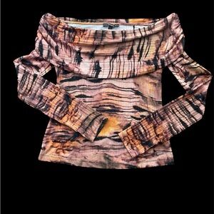 GUESS Off Shoulder Ribbed Top NWOT Y2K Tiger Stripes Animal Print